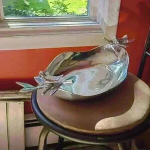 Vintage Pewter Metal Silver Bowl - Bird Bowl